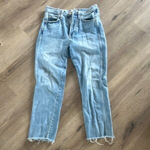 AMO Blue Straight Leg Jeans with Raw Hem